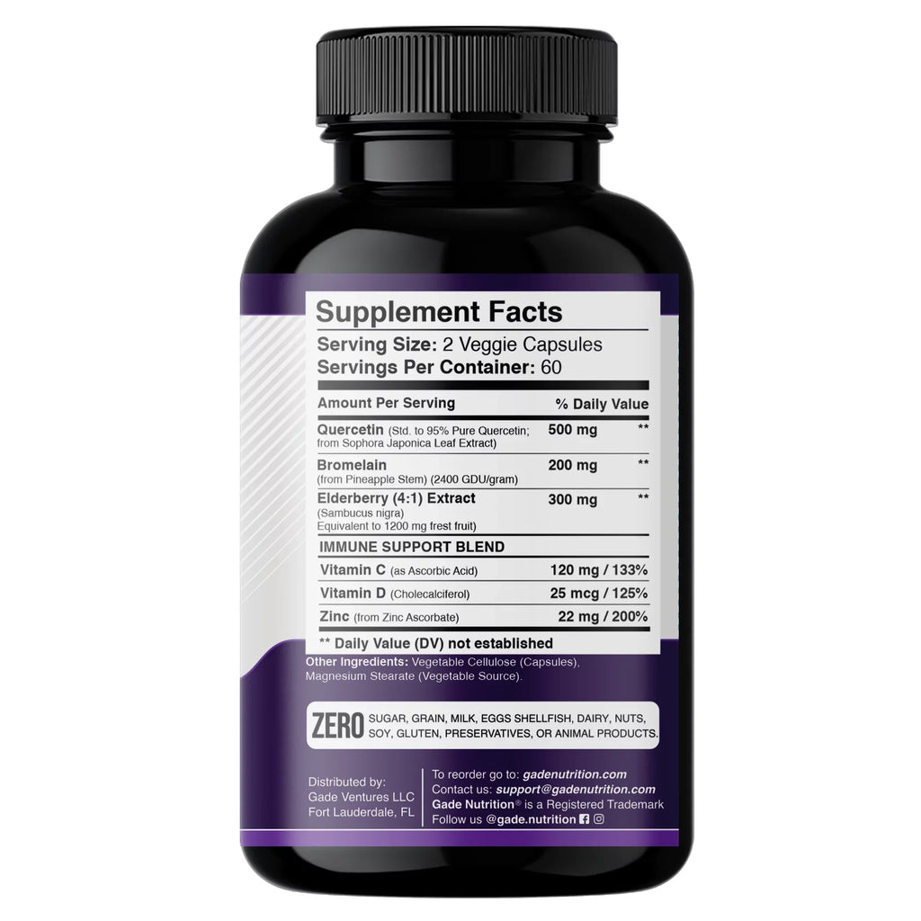 1 Vitamin - - USA Bromelain with Daily - and D3 - - Gluten-Free 6 with Quercetin Zinc 4 - Supply Immune 500mg Quercetin - Quercetin Quercetin - Zinc Support, in C Months Non-GMO, Elderberry Vitamin