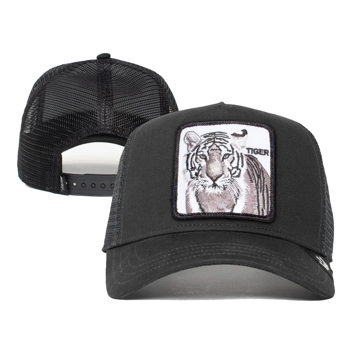 Black Snapback Hat, Unisex The Farm Trucker Original Adjustable Goorin Tiger), (White Bros. One Size