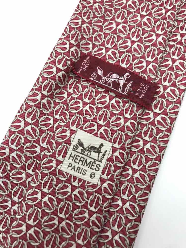 Silk Men's Printed Hermes Pre-Owned Red Tie
