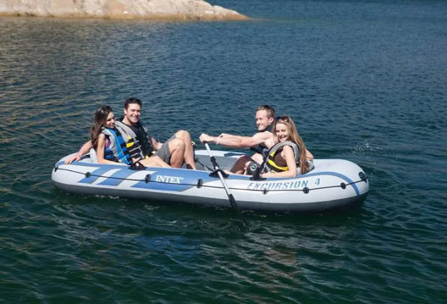 Excursion Pump Pack) (2 Person Intex Rafting 4 w/ Inflatable & Oars Boat Fishing