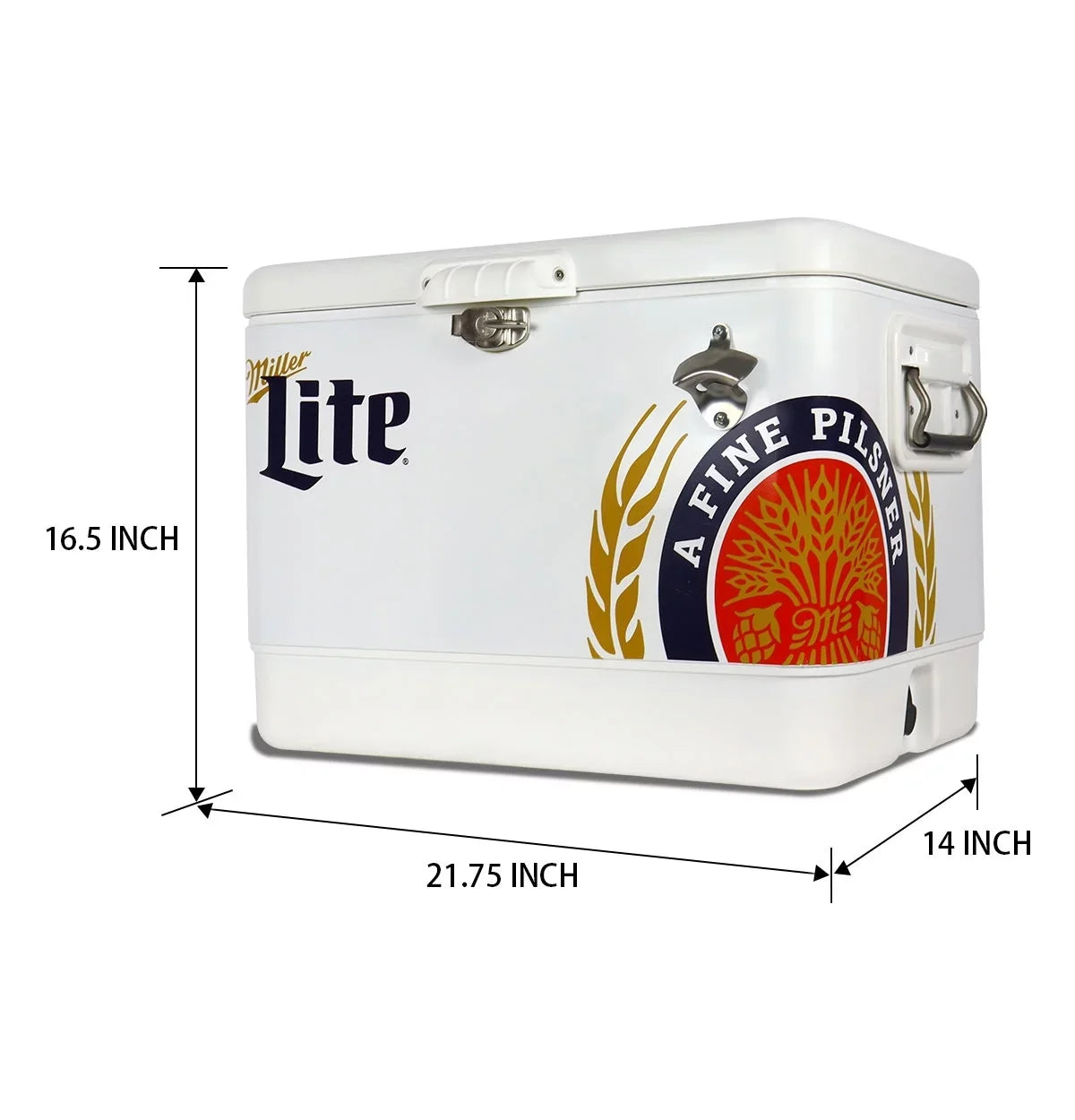51L Fishing 85 Tailgating, Blue, Camping, Beach, Portable Chest with Cooler, RV, QT), Opener, and Beverage BBQs, (54 White steel-belted Can Bottle Miller Lite for Cooler Ice