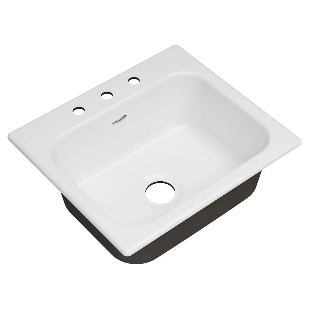 Kitchen Drop-in in Sink Bowl Quince in. American Cast 3-Hole Single White Standard 25 Brilliant Iron