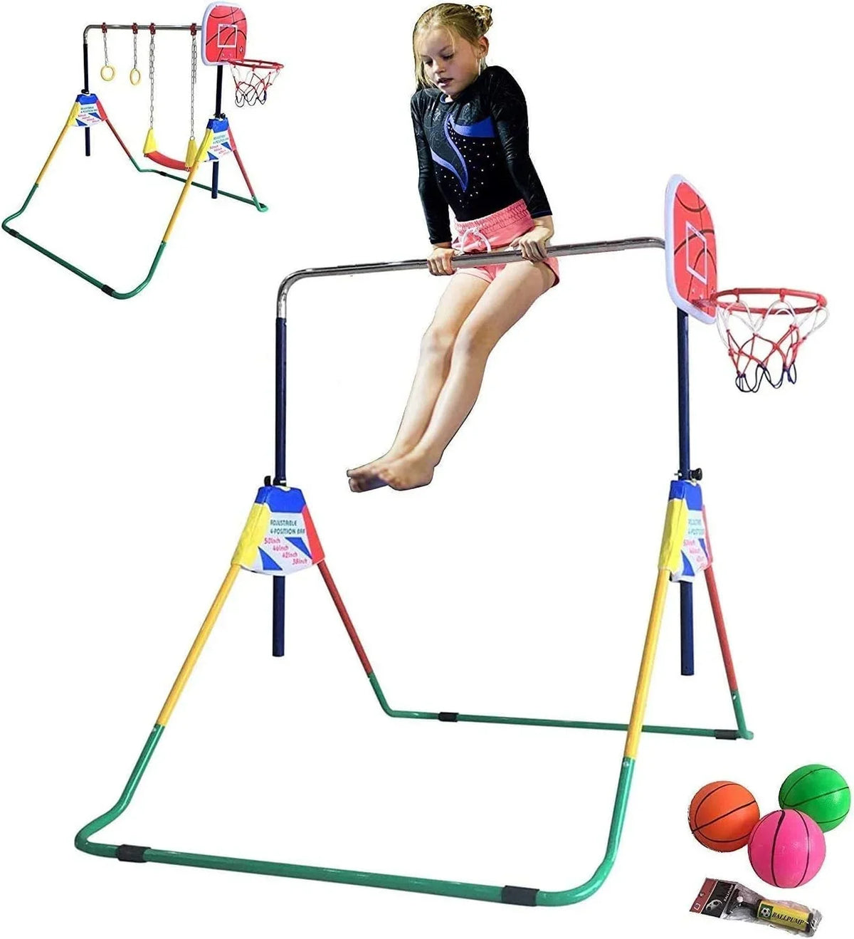 Home Folding Bar Swing, for Bar - 4-in-1 Rings, Training Hoop Gymnastics Height-Adjustable Basketball with Set Junior Gym