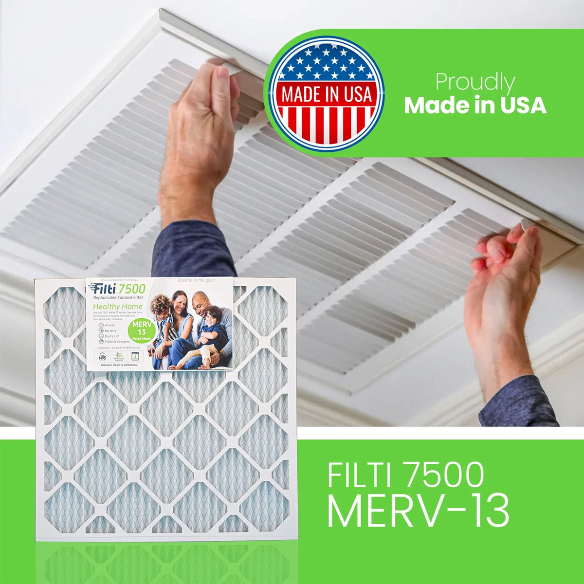 HVAC 20x25x4 Home 7500 Filter Filti (2 MERV Air Furnace 13 Pleated Pack)