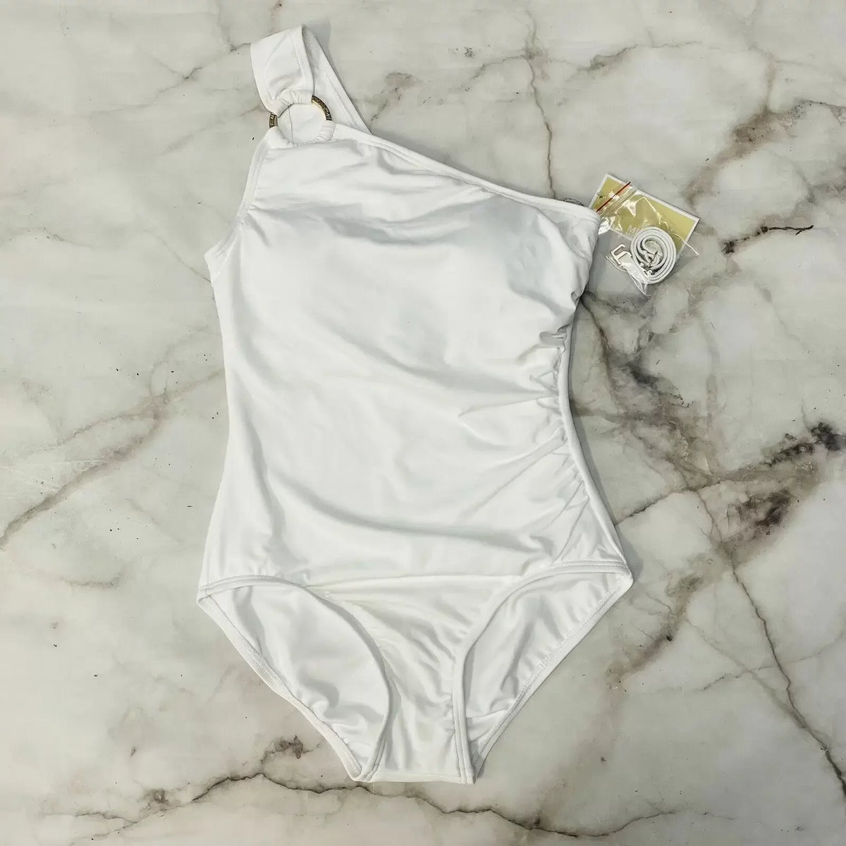 Kors Michael WHITE One-Shoulder 14 US Underwire One-Piece Embellished Swimsuit,
