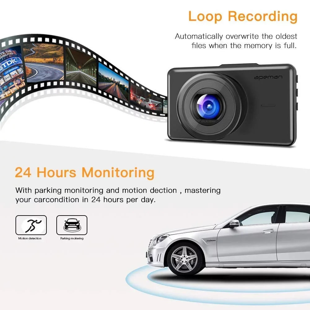 Recording, Driving Dash Cam 3" APEMAN 170¡ãWide LCD Monitor, Screen Parking G-Sensor, Motion WDR, 1080P Angle, FHD DVR Recorder Car Detection Loop