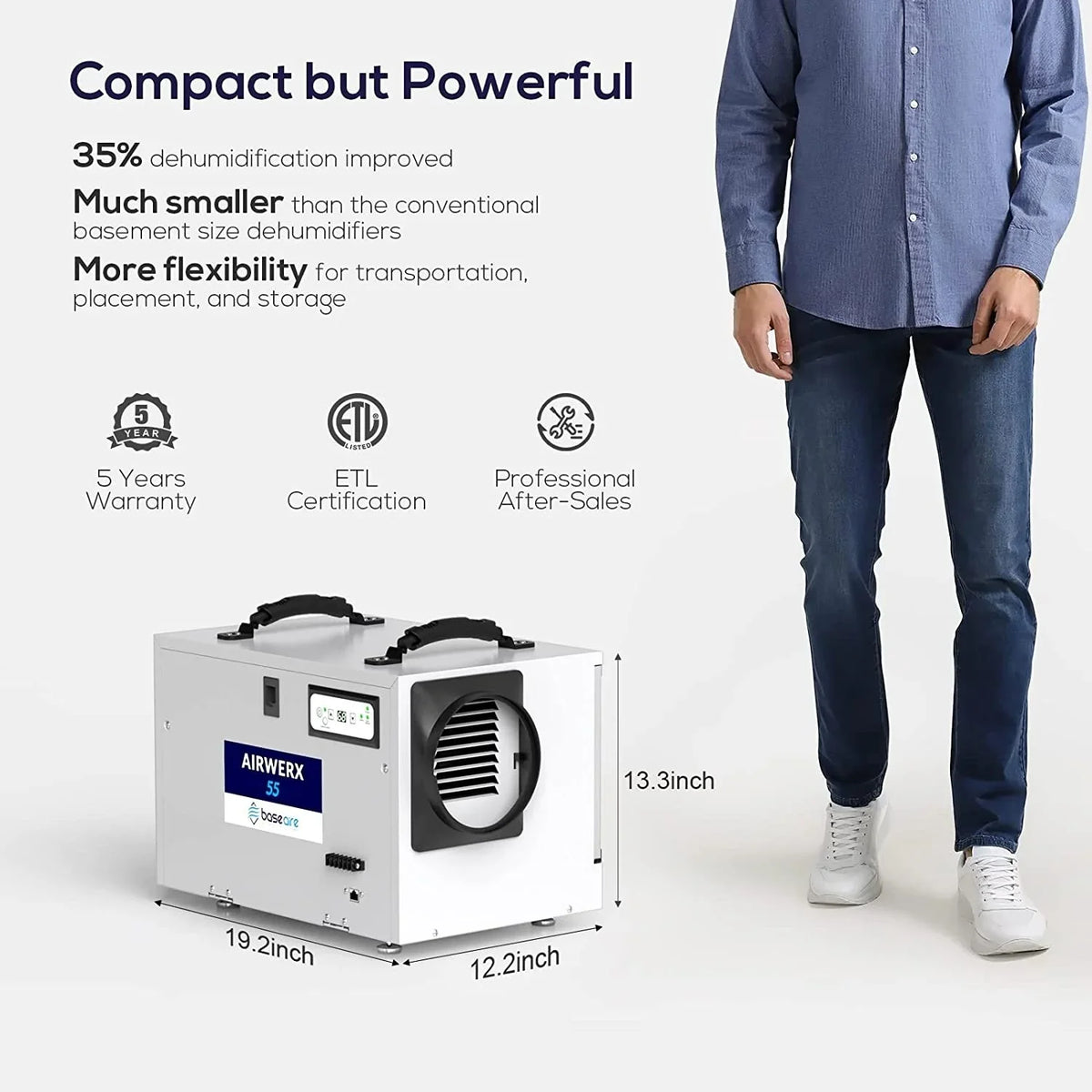 Treatment Memory BaseAire Hose Dehumidifier for Spaces, Air Pint Starting Commercial Basements, Crawl Refine Defrost, 113 Drain with Auto