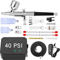 Dual-Action Airbrush Tattoo Decor 40PSI Upgraded Makeup Kit, for Multi-Purpose Craft Cake Set Compressor with Gocheer Airbrush Art
