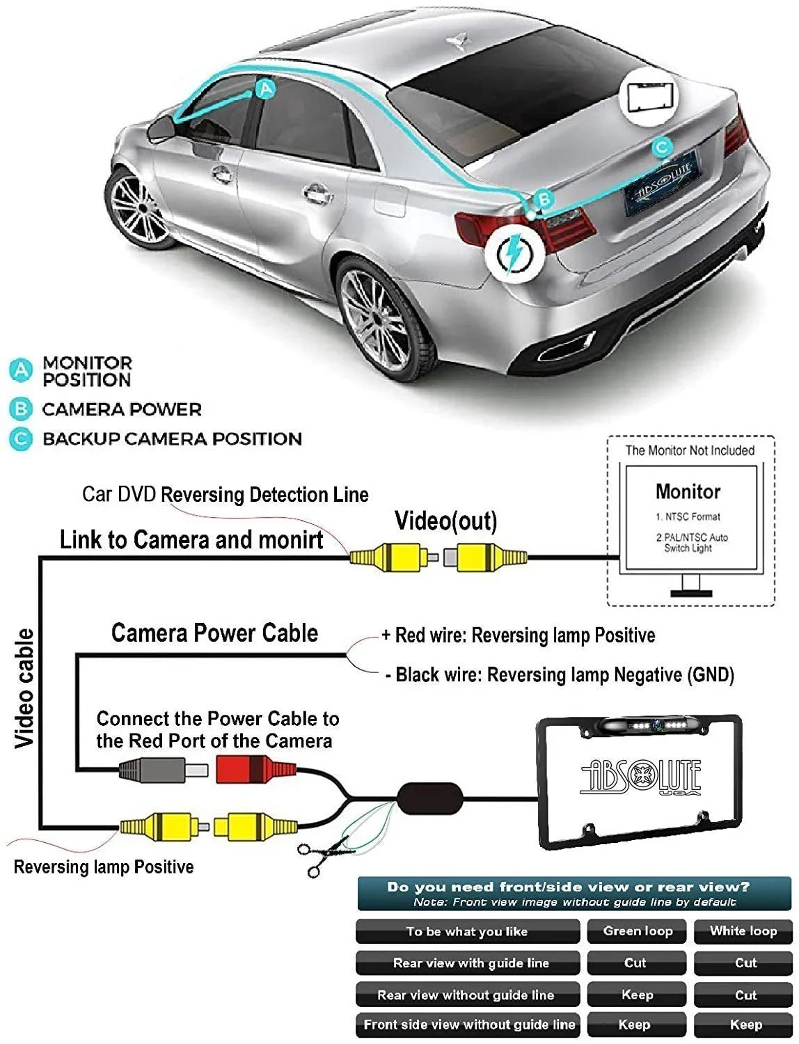 Night Waterproof Camera View 8 LED Universal Absolute CAM2100S Car Reversing Angle Camera, Rear Plate License Backup HD Chrome Viewing Vision 170¡ã License Sensitive Bright Plate High Camera