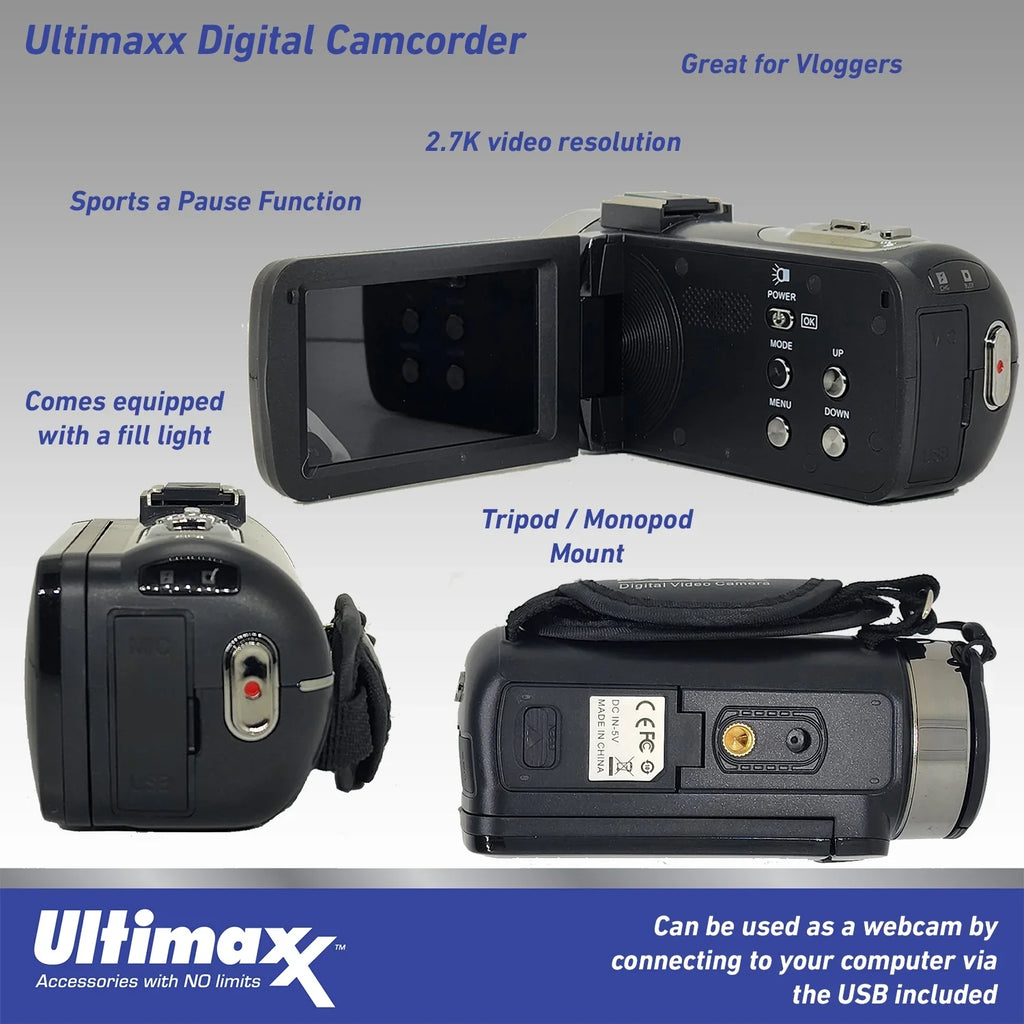 Bundle Ultimaxx with LED Vlog HD Camcorder Light 4K Ultra Video 42MP Camera
