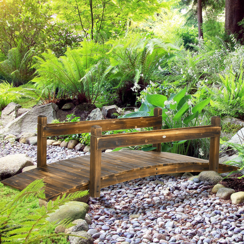 Bridge with Finish Arc Planters, Outsunny Wooden Stained Garden Footbridge