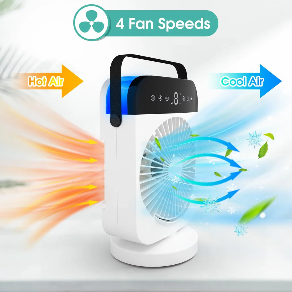 Small Camping Office Desktop Light Evaporative Portable Cooling With Led With Personal 4 For Speeds,Oscillation/Humidifier/Timing Fan Air Conditioner,Mini Function, Room Cooler Air