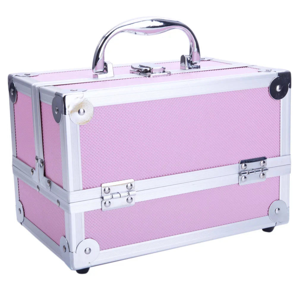 Box Train Makeup Mirror Bag Pink Portable Jewelry with Case Zimtown Aluminum Storage Silver Lock Case
