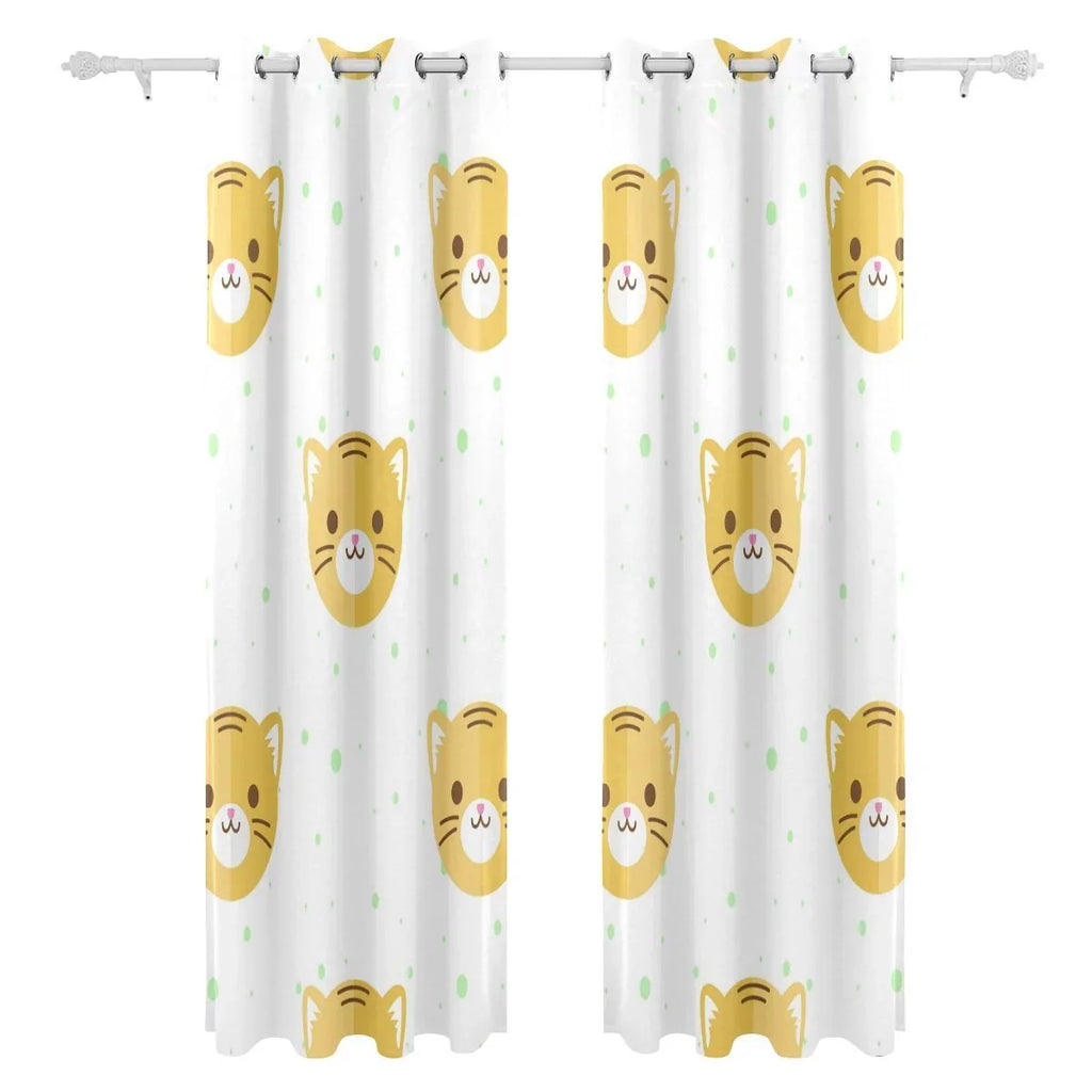Room,2 Blackout Blind Cartoon Darkening Flat Heads Tiger Window (52Wx84L Curtain Inches) Thermal Bedroom for Curtain POPCreation Panel Curtains Pattern Living