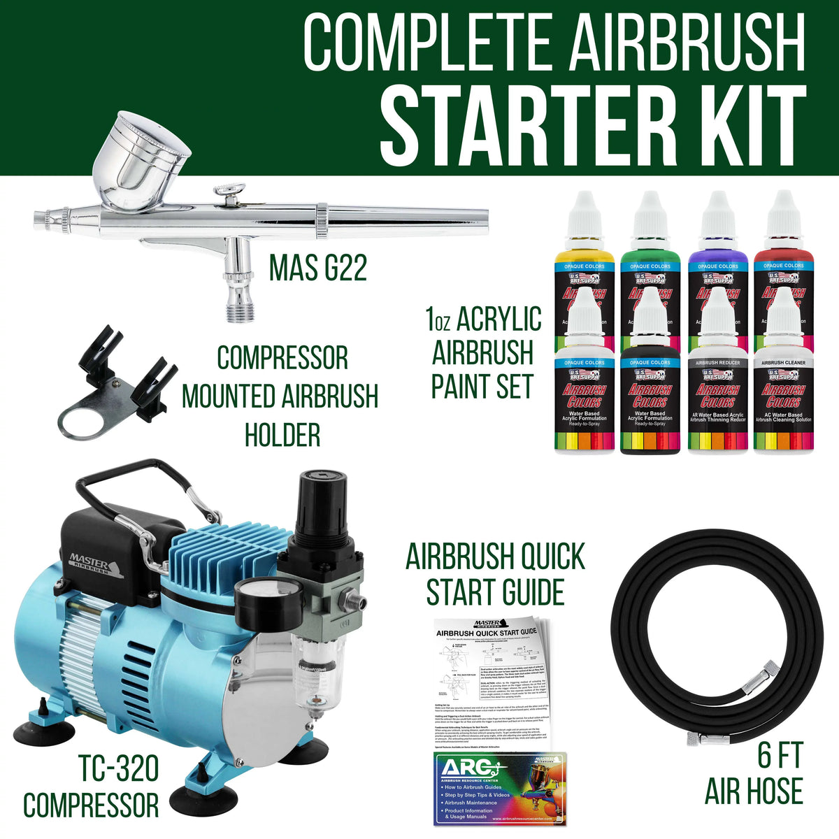 Acrylic Compressor and Kit Multi-Purpose Airbrush Opaque Feed Gravity Colors Primary Airbrushing - System Air Master 6