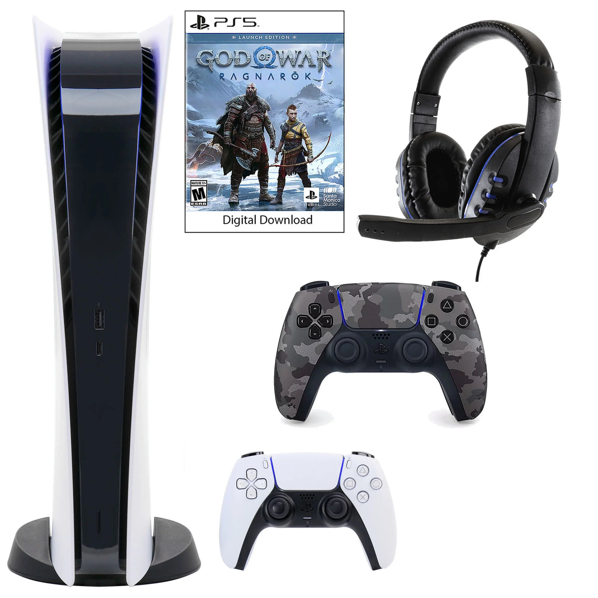 and PlayStation Digital Gray Camo Headset Console Sony Universal Dualsense Extra 5 with GOW Controller