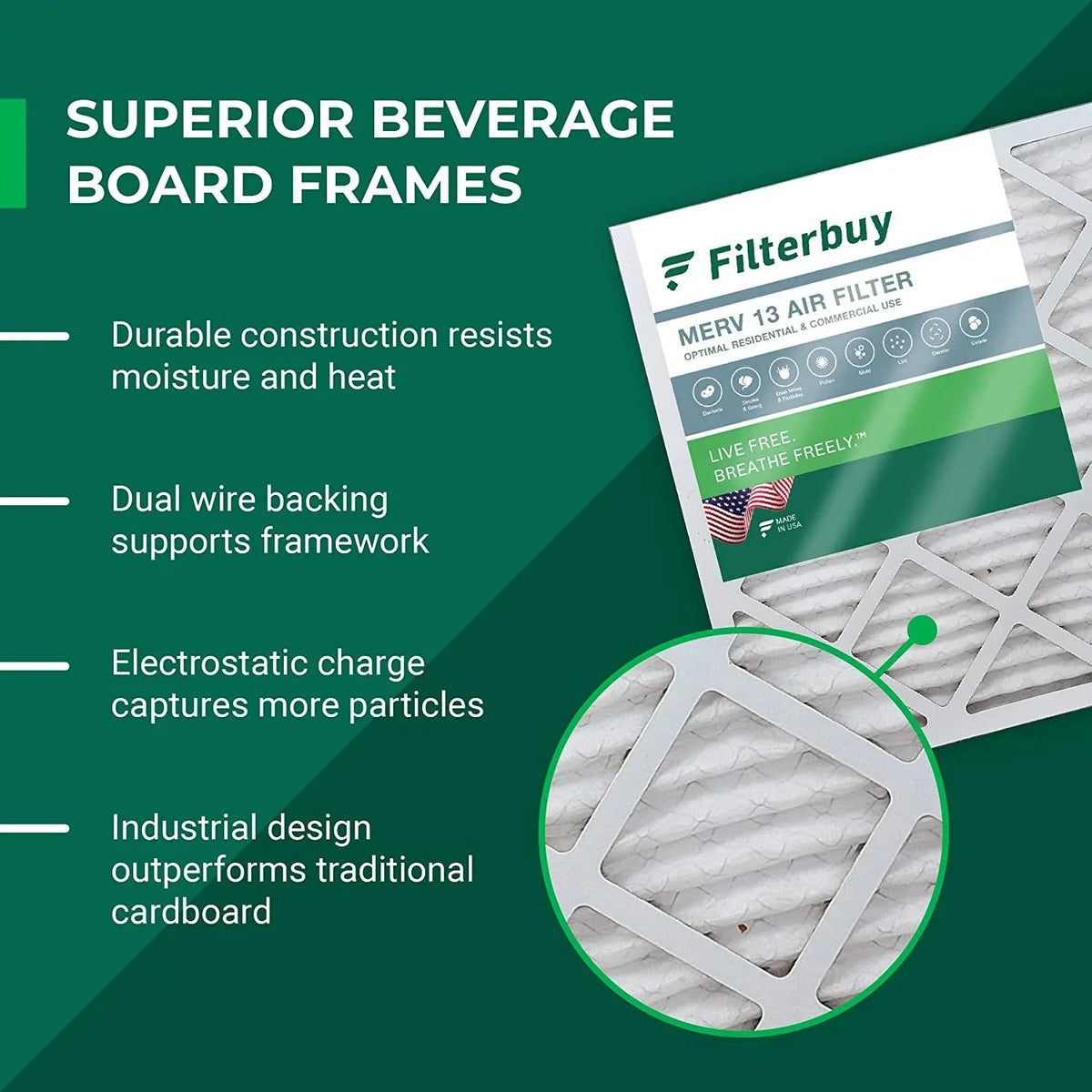 Filterbuy Filters Furnace Air MERV 16x25x2 Pleated (3-Pack) AC 13 HVAC