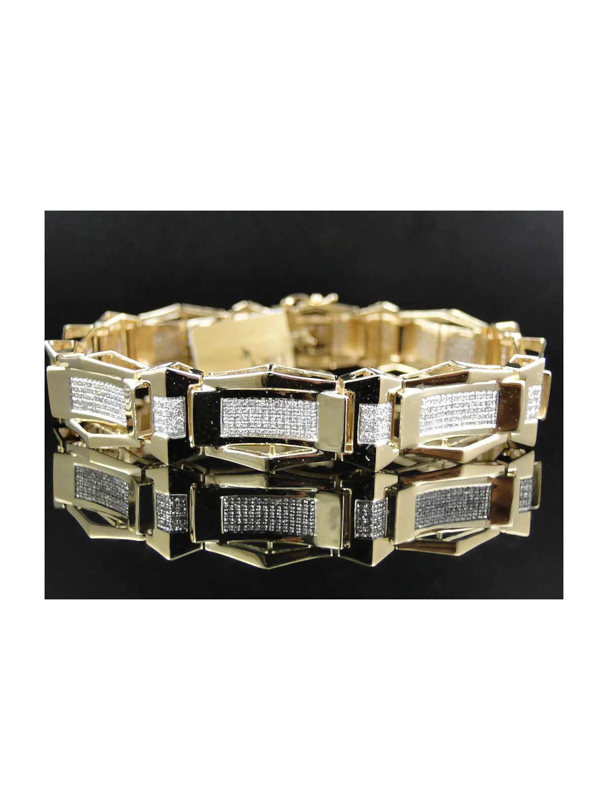 Bracelet Cut Mens 10K 8.5 Set Ct 3.1 Pave Genuine Gold White Inch Diamond Round