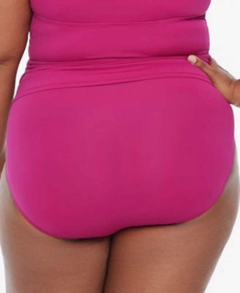 US High-Waist Lauren 22W Bottom, Shirred Swim PLUMERIA Plus Ralph Size