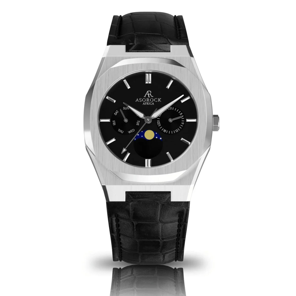 watch | watches Black Transporter watch 40mm owned brand | leather mens Asorock | Silver/Black Black