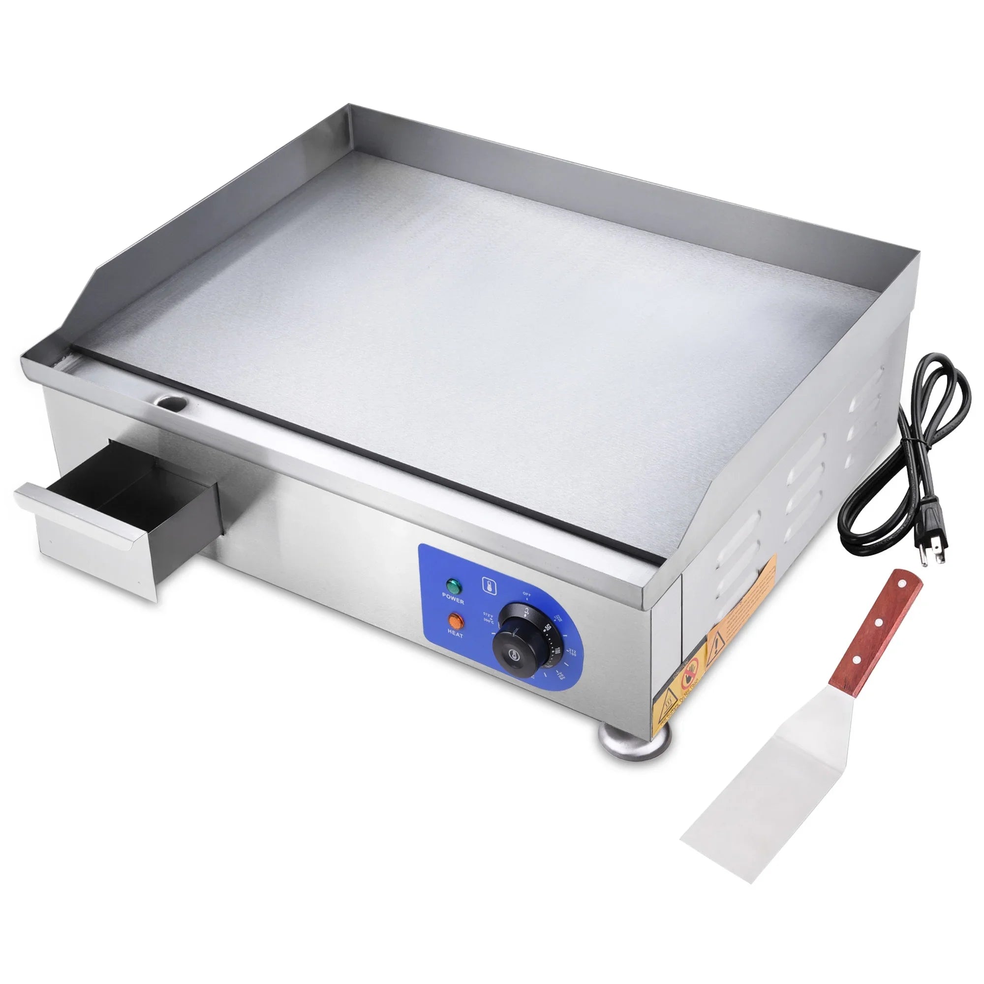 High-Powered Steel Electric Countertop Griddle Cook - Precision - Stainless with