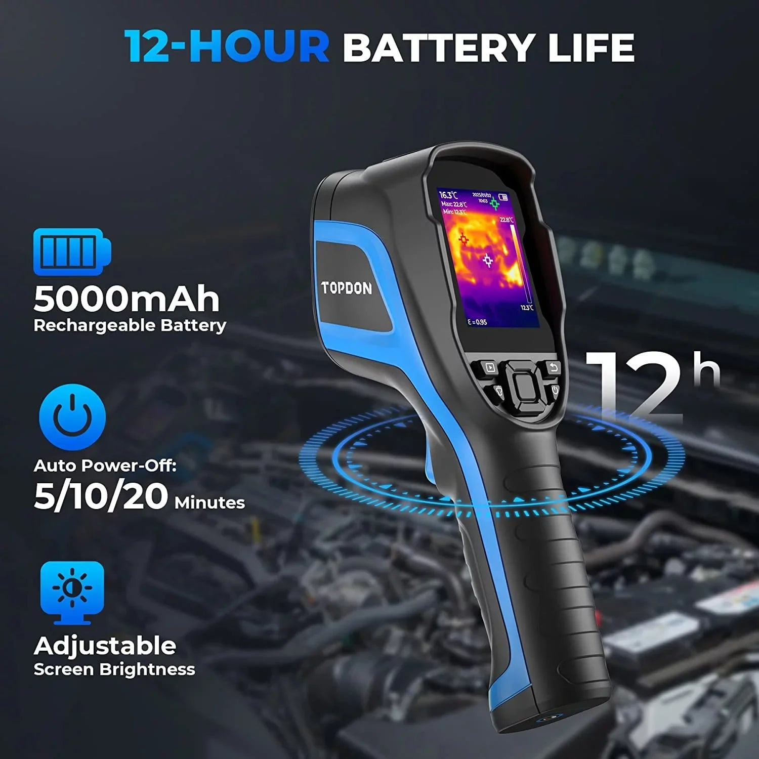Camera High 12-Hour Handheld TC004 256 IR x Camera, 192 Imaging Camera Battery Thermal Life Thermal TOPDON Resolution Infrared