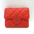 Pre-Owned Lambskin Orange Wallet Matelasse Metal Fittings Chanel CHANEL Series Red Women's Mini (Good) Silver Small Trifold