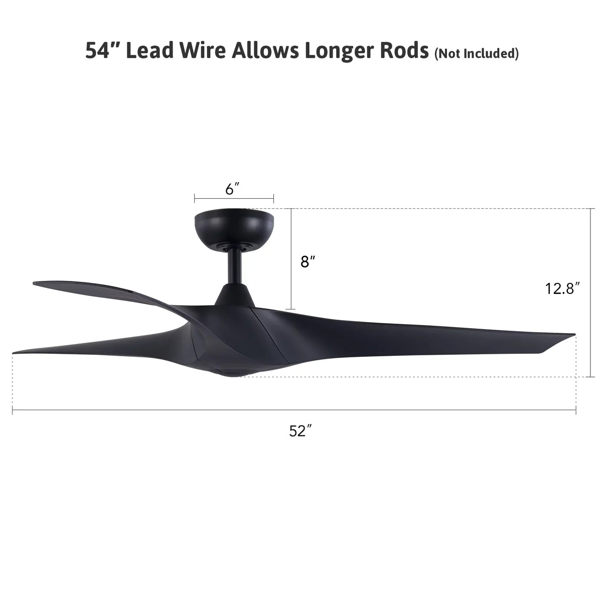 Fan Remote 3 Control, Ceiling Timer, Blades, Black with 52" 6 Speeds, Smart
