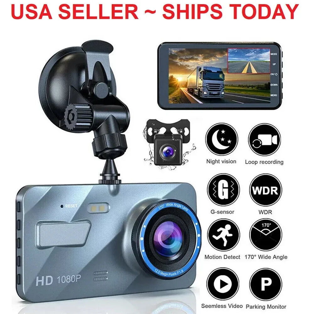 1080P Car Lens Vision Camera Night Recorder DVR 4" Rear Onemayship & Front Dual Dash HD Cam