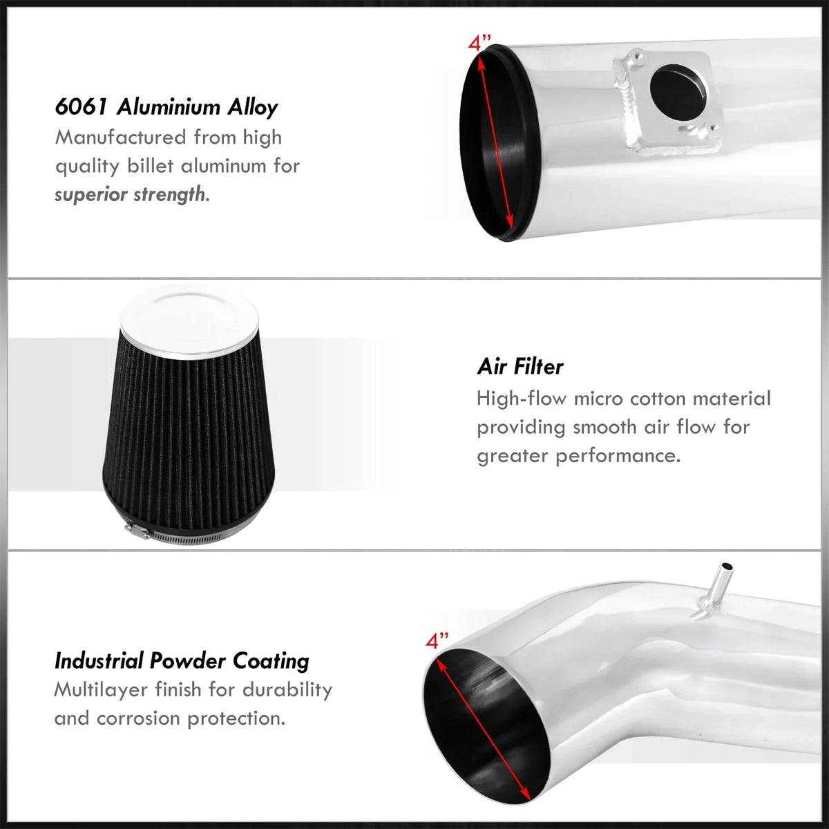 Silverado Distributors XL Filter Induction + Tahoe Intake Compatible/Replacement Aluminum Air GMC Cold Yukon Chevy Sierra Heat V8 Pipe For Avalanche Suburban AJP System Polish Escalade Cadillac Shield