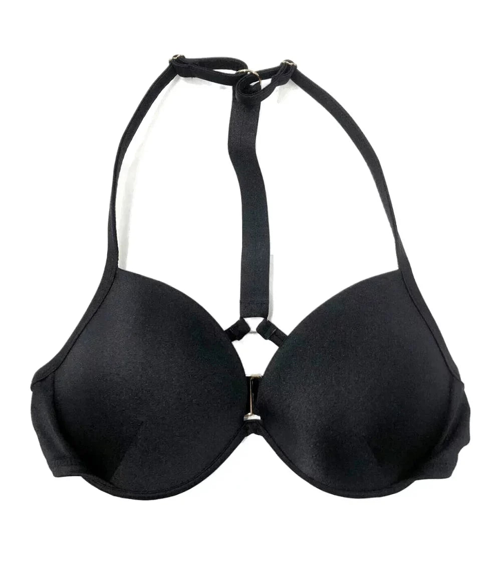 Up Victoria's Secret Strap Swim Fabulous Bikini Top 34DDD Size NWT Push Shine Black