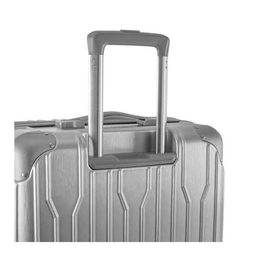 System Lightweight, Carry-On Silver with Lock, Handle Spinner TSA Expandable, Xtrak Heys Wheels Telescopic Luggage 21-Inch Combination