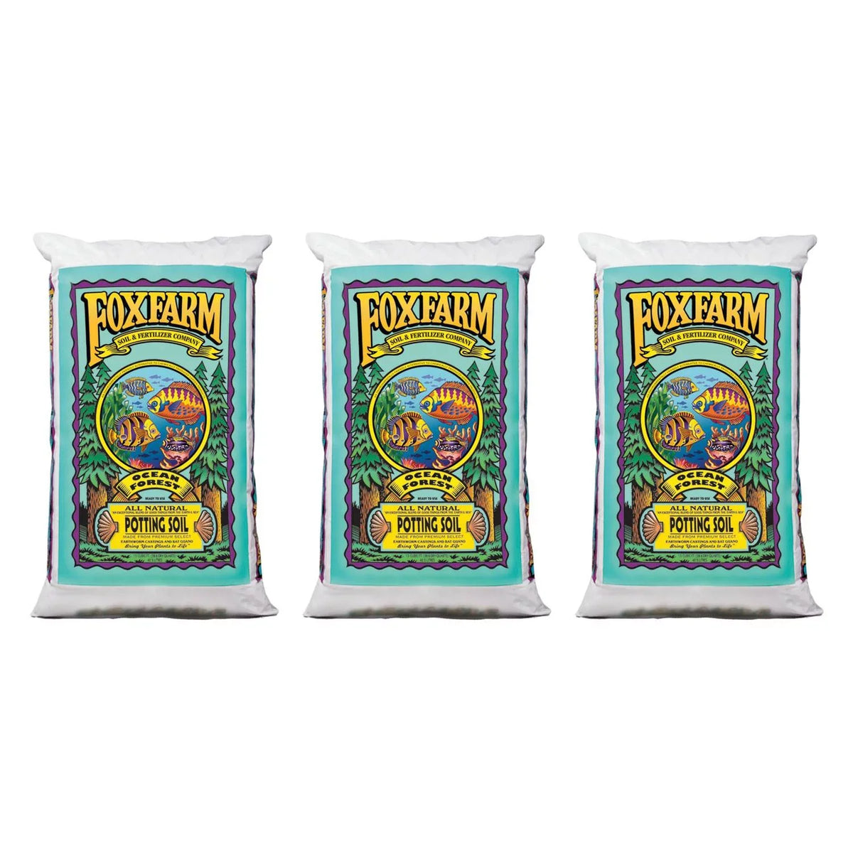 Cubic Foxfarm Feet, Pack pH, 3 Garden 1.5 Forest 6.3-6.8 Soil Potting Bags Ocean