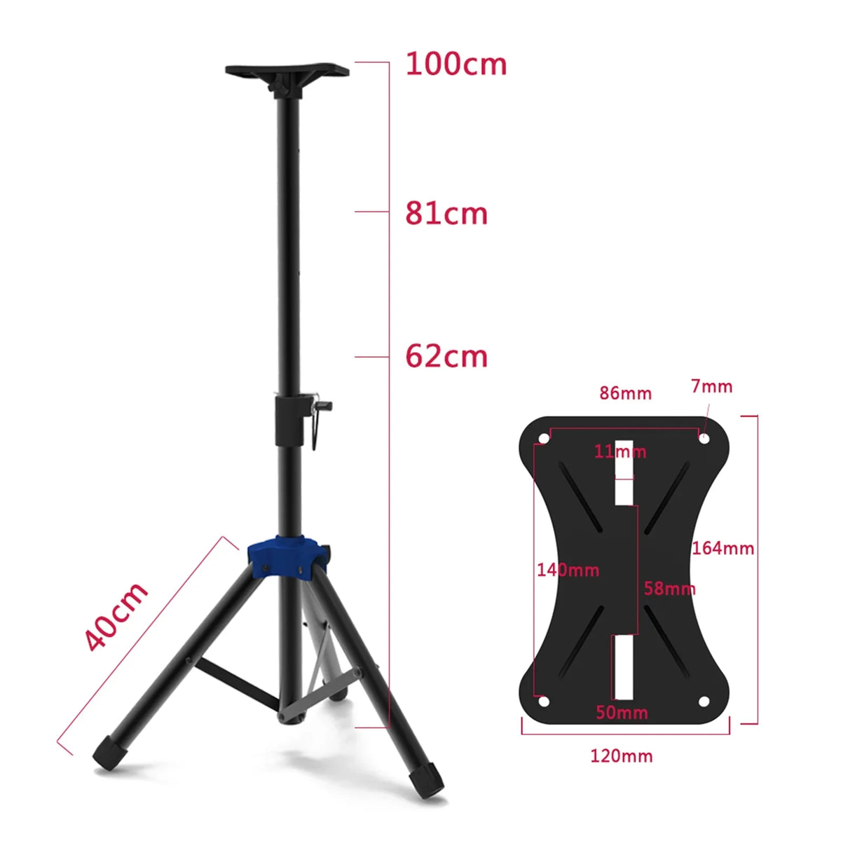 Bracket, Duty for with Telescoping Triangle Speakers Speaker Studio point Carevas Height, Stand Base Three Heavy