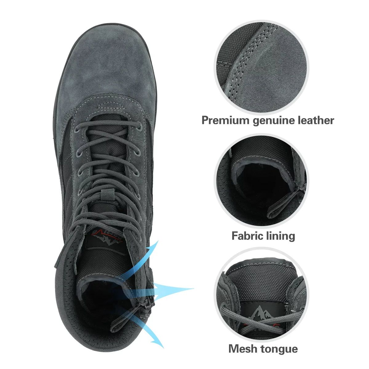 Work (6-8 Leather Side Boots Men's Tactical 8 Motorcycle Combat Inches) Military NORTIV Zipper Boots