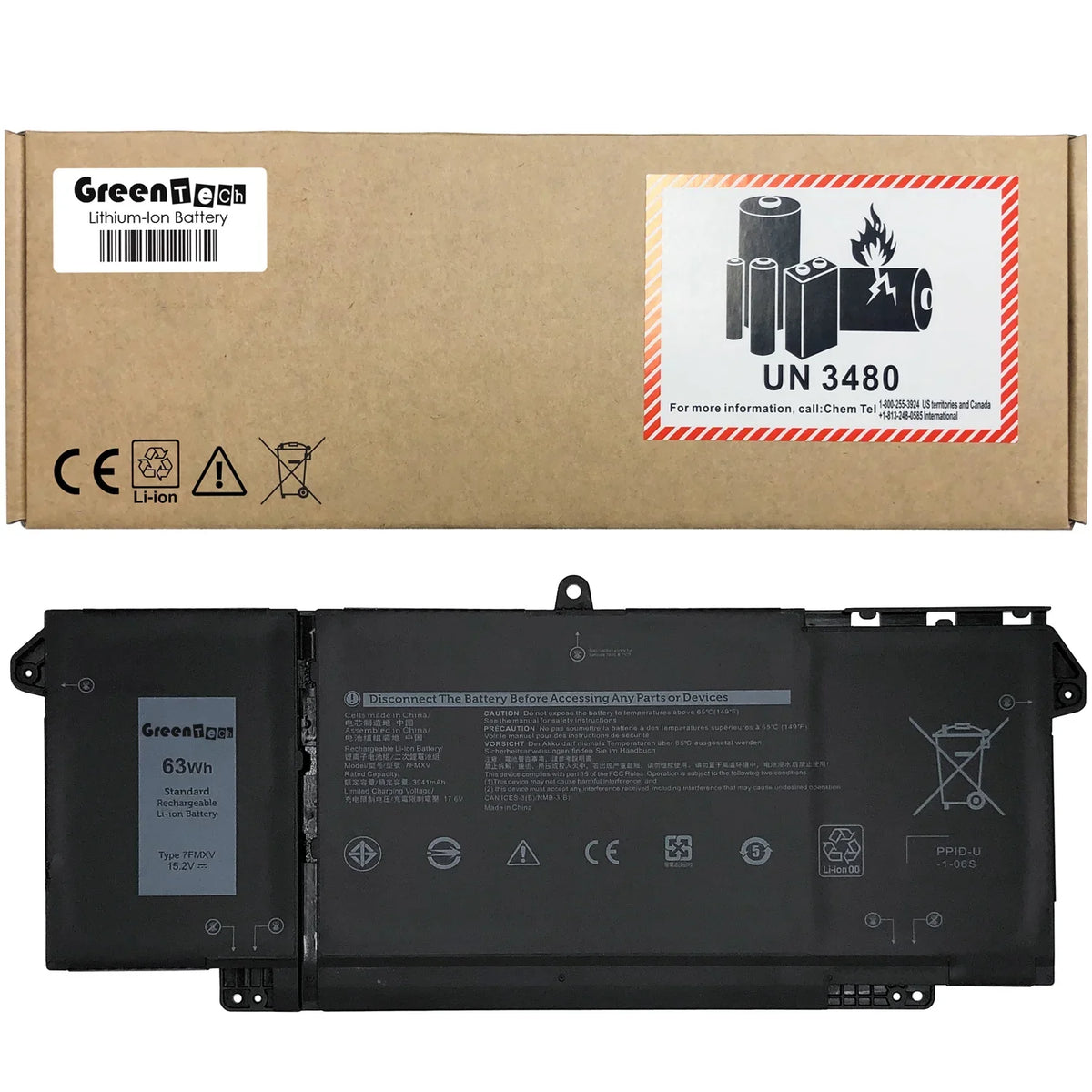 TN2GY GREENTECH 5320 9JM71 7FMXV 727CG LATITUDE FOR DELL 7520 7320 63WHR 7420 BATTERY 15.2V