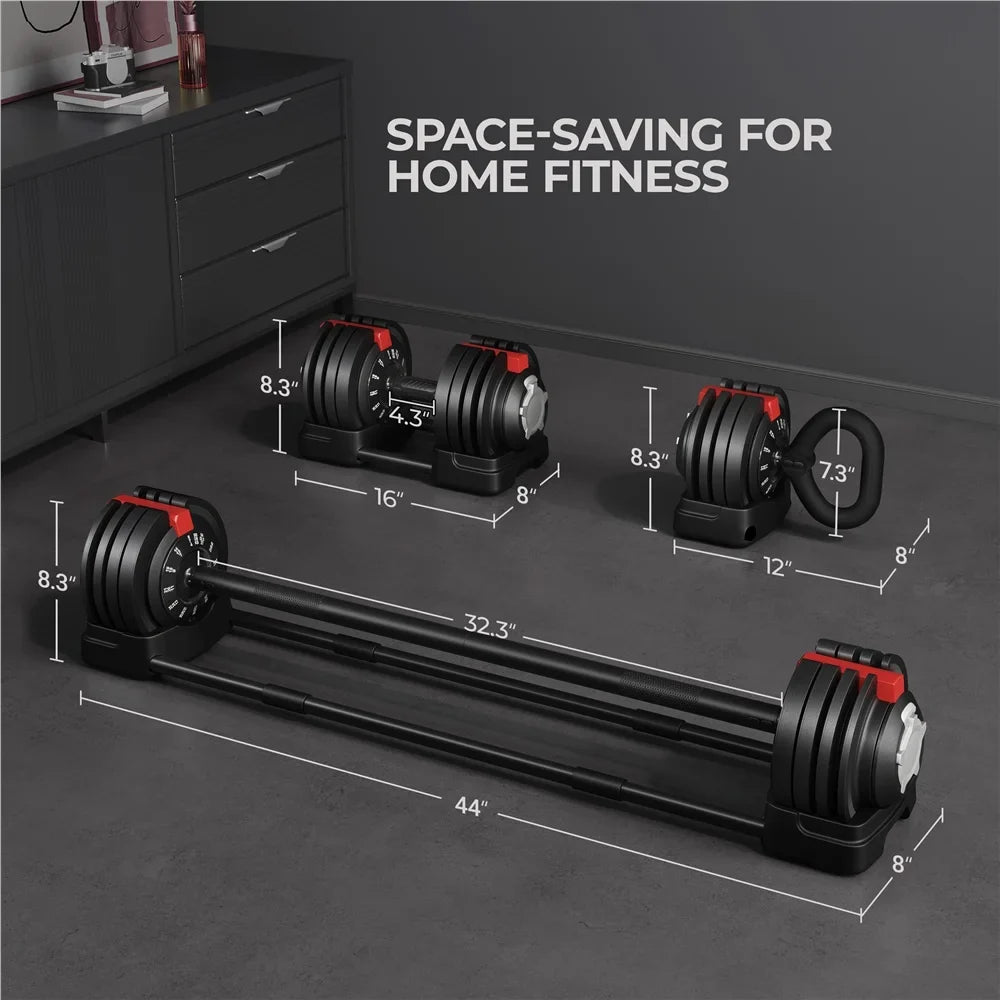 Handle, 3-In-1 Set 7-52.5lbs Renwick Black Anti-Slip Quick-Adjust Dumbbell Weight With