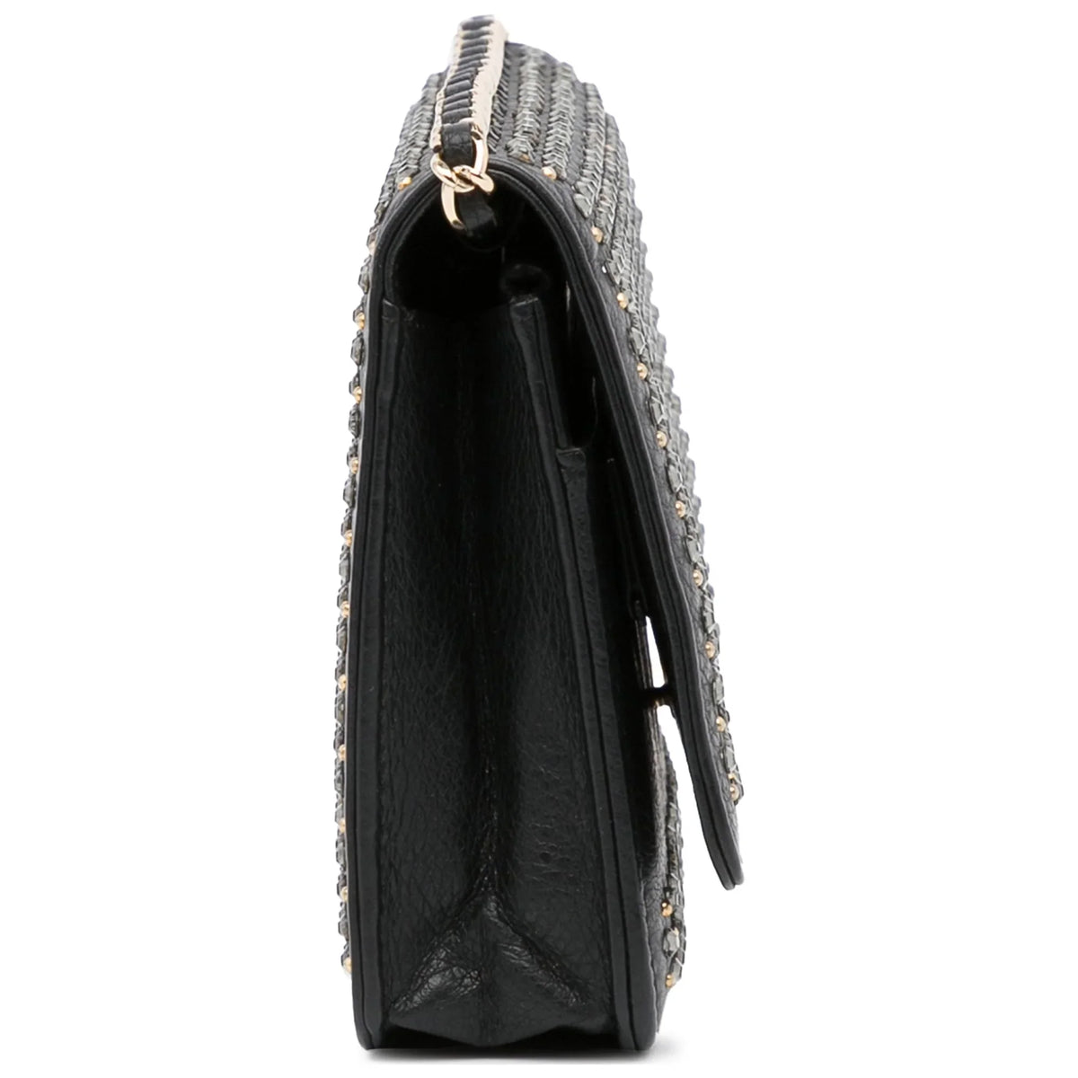 (Good) Crossbody Pre-Owned Authenticated Chain Calf Chanel Leather Unisex Black Wallet Studded Bag on