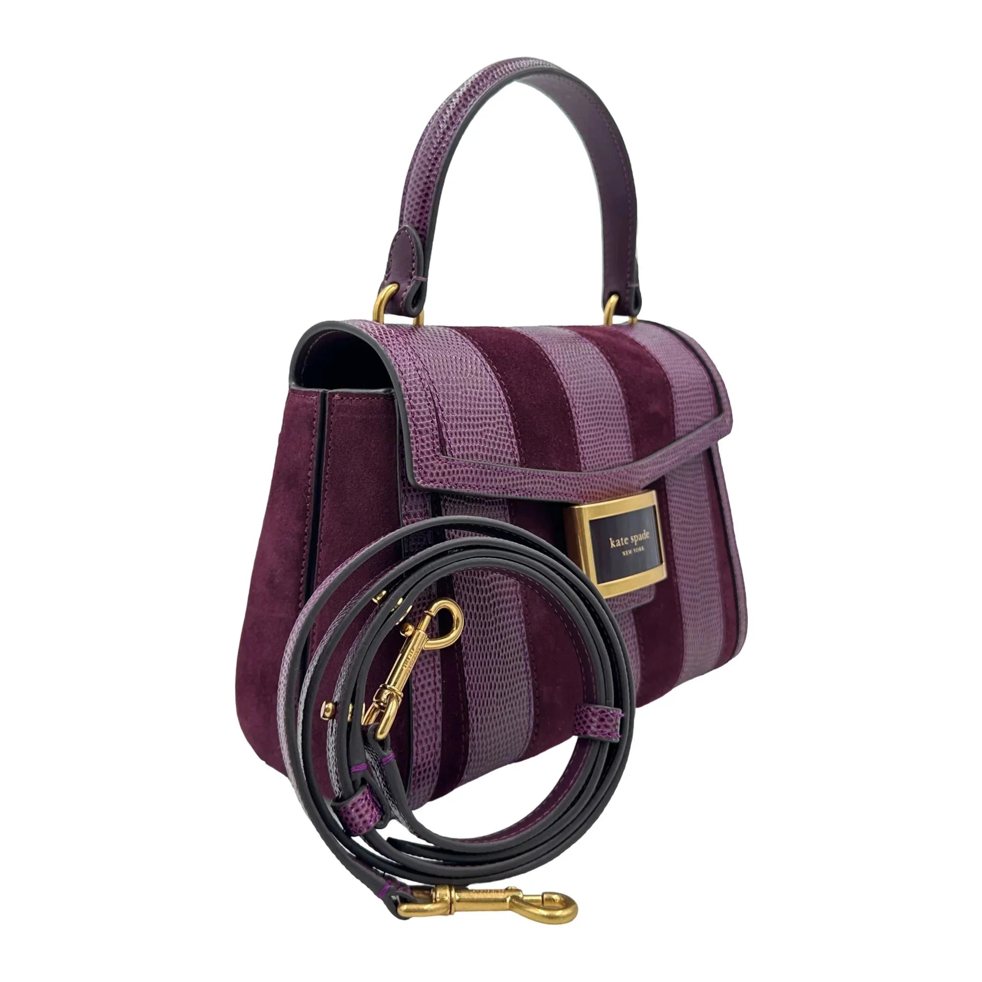 Spade Lizard-embossed Bag Small Top-handle Katy Burgundy - Kate Striped