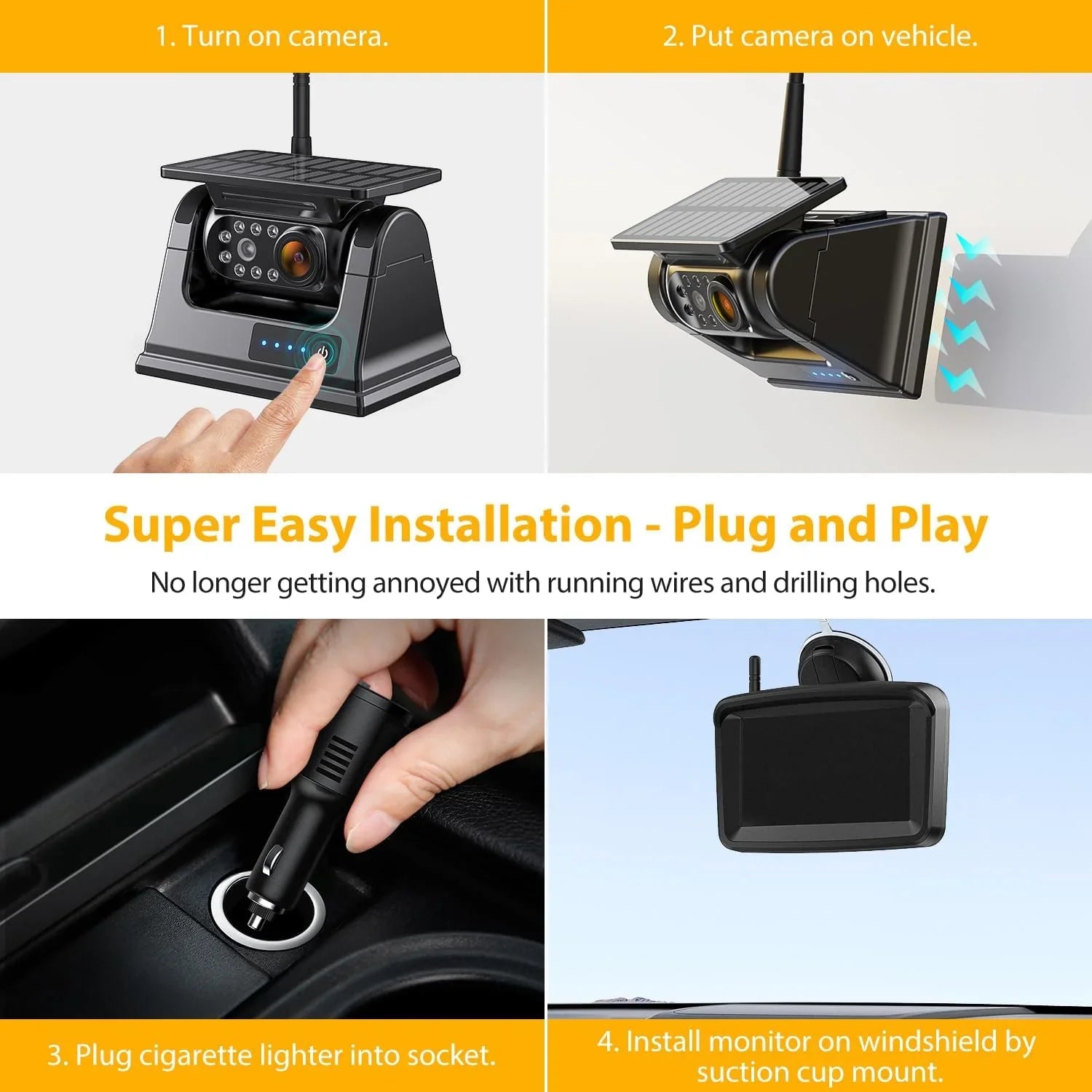 Backup 2-Min Camera Wireless CTYC5 IR Monitor Waterproof No Solar Magnetic 1080P Camera Installation 5''HD xRoose Rear Night View Vision Drilling
