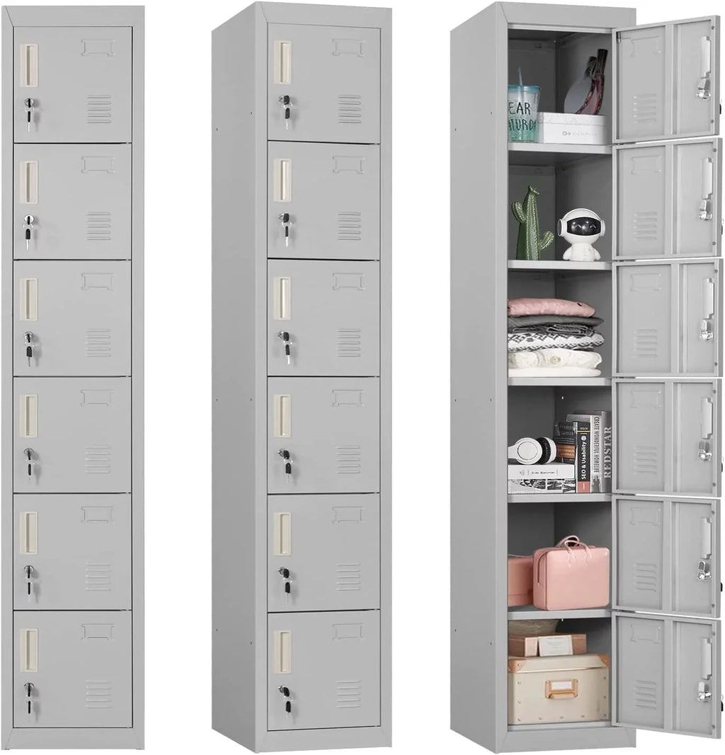 SUNCROWN Lockable Home, School, Storage Office, Gray Cabinet Locker Gym, 6 Door for with Metal