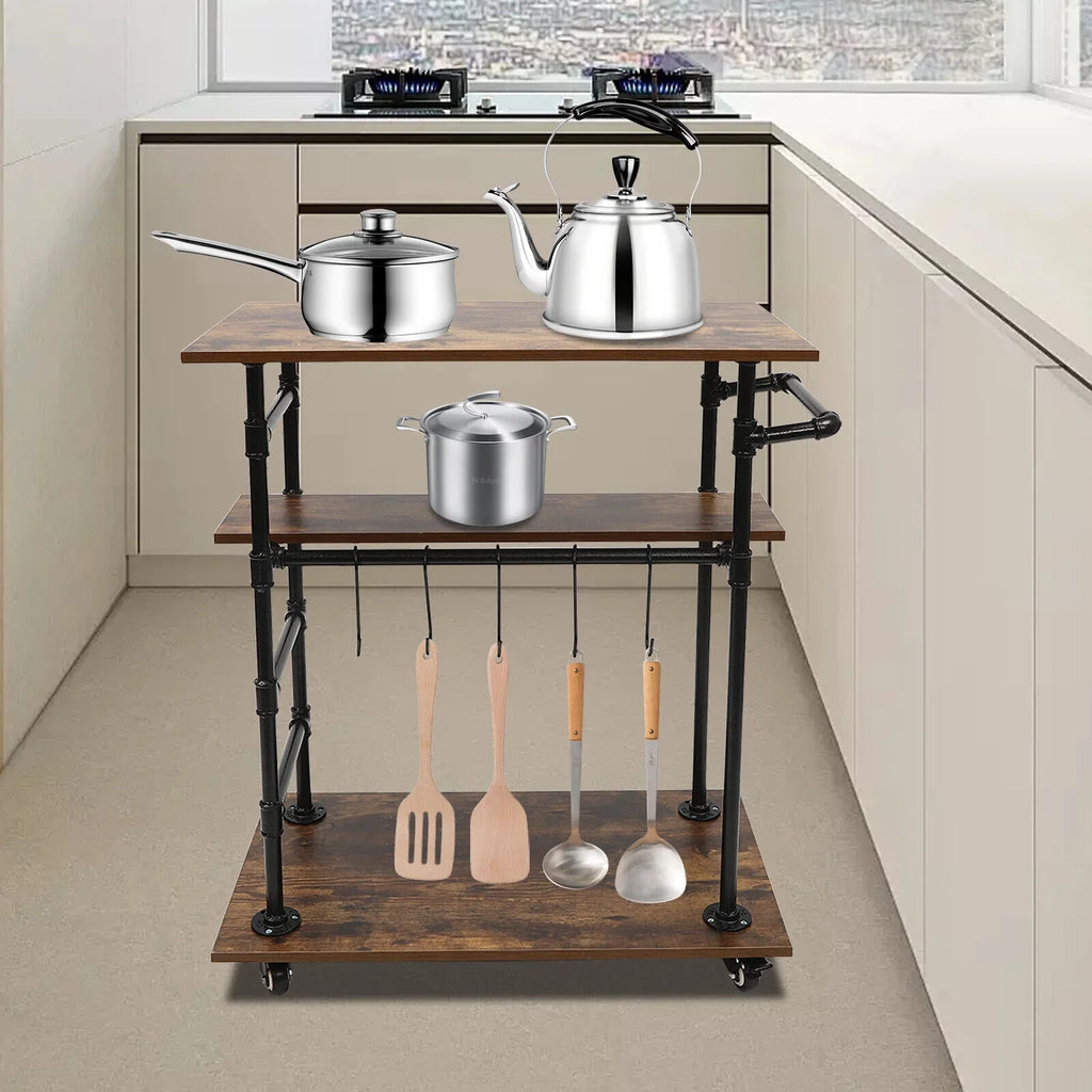 Universal Kitchen Wheels W/ Removable x17.7"W Cart Hooks x39.4"H 3 Layers 31.5"L