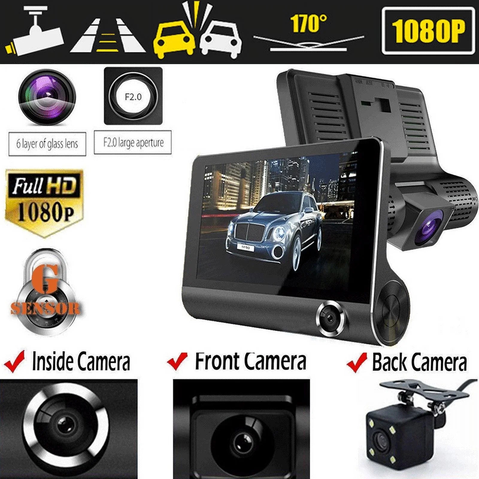 HD Cam Car Lens Recorder G-sensor 4" Video Dash 1080P Rearview 3 XBTCLXEBCO Camera DVR