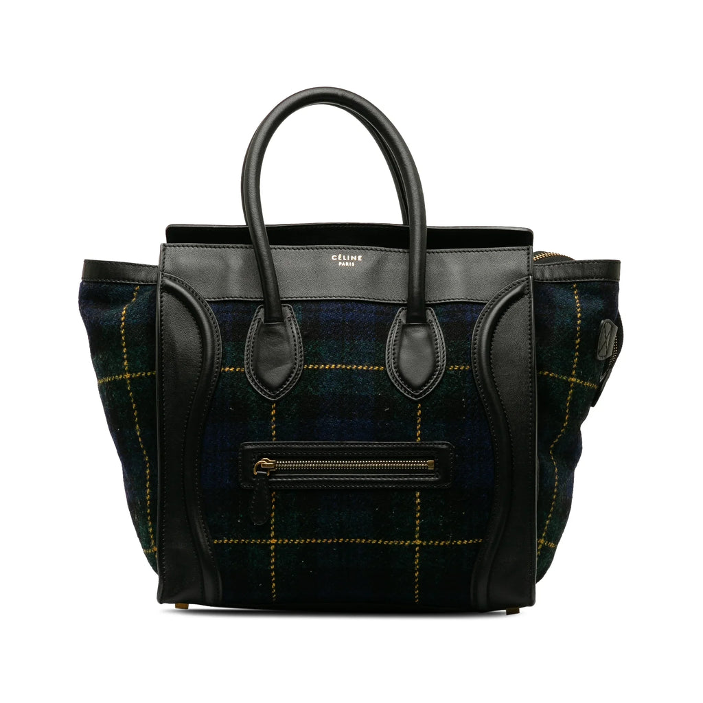 Blue Fabric Pre-Owned Bag Luggage (Good) Wool Tote Tartan Mini Celine Tote Authenticated Unisex