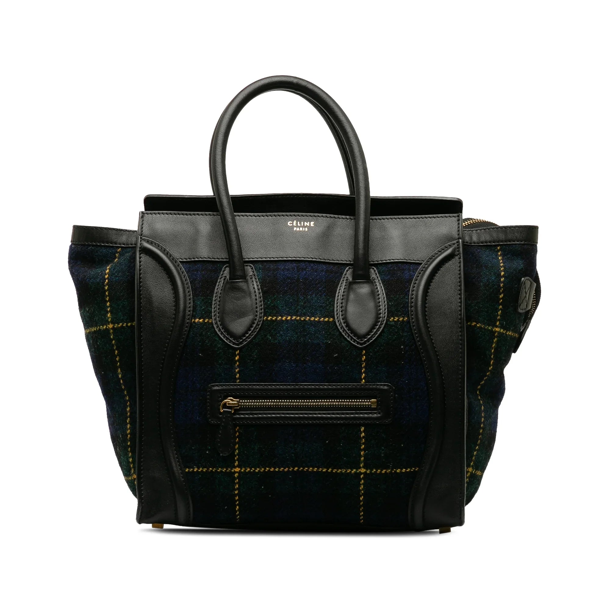 Blue Fabric Pre-Owned Bag Luggage (Good) Wool Tote Tartan Mini Celine Tote Authenticated Unisex