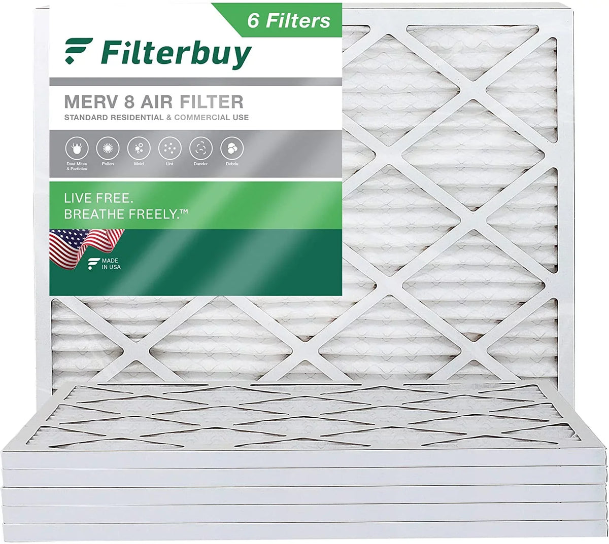 Furnace MERV HVAC Pleated AC Filters 25x32x1 Filterbuy 8 Air (6-Pack)