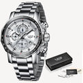 silver Big Watch white Full Steel Luxury Montre Top Mens Clock Quartz Men New Sport Homme Chronograph Dial Brand Watches Waterproof