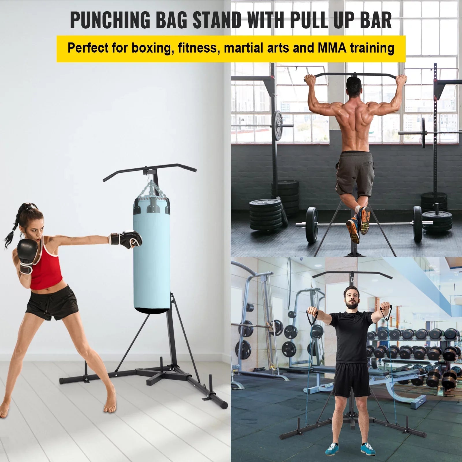 Boxing Standing Stand Pull Punching & Foldable Up Bracket Free BENTISM Bar Chin Bag