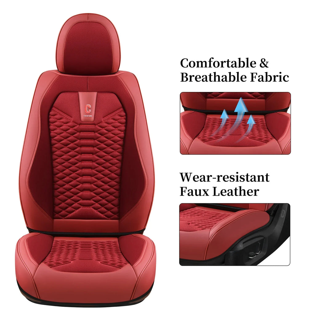 Most Seat Breathable Front SUV & Leather Auto Fabric Interior Sedans Car Back Car Fit Women, Seats Red for Pickup Seat Universal 5 Coverado Full Covers Set Trucks Protectors,