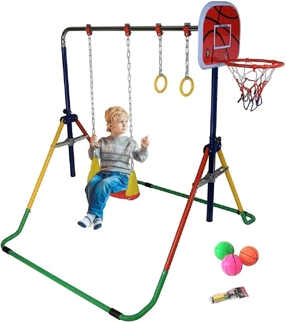 Home Folding Bar Swing, for Bar - 4-in-1 Rings, Training Hoop Gymnastics Height-Adjustable Basketball with Set Junior Gym